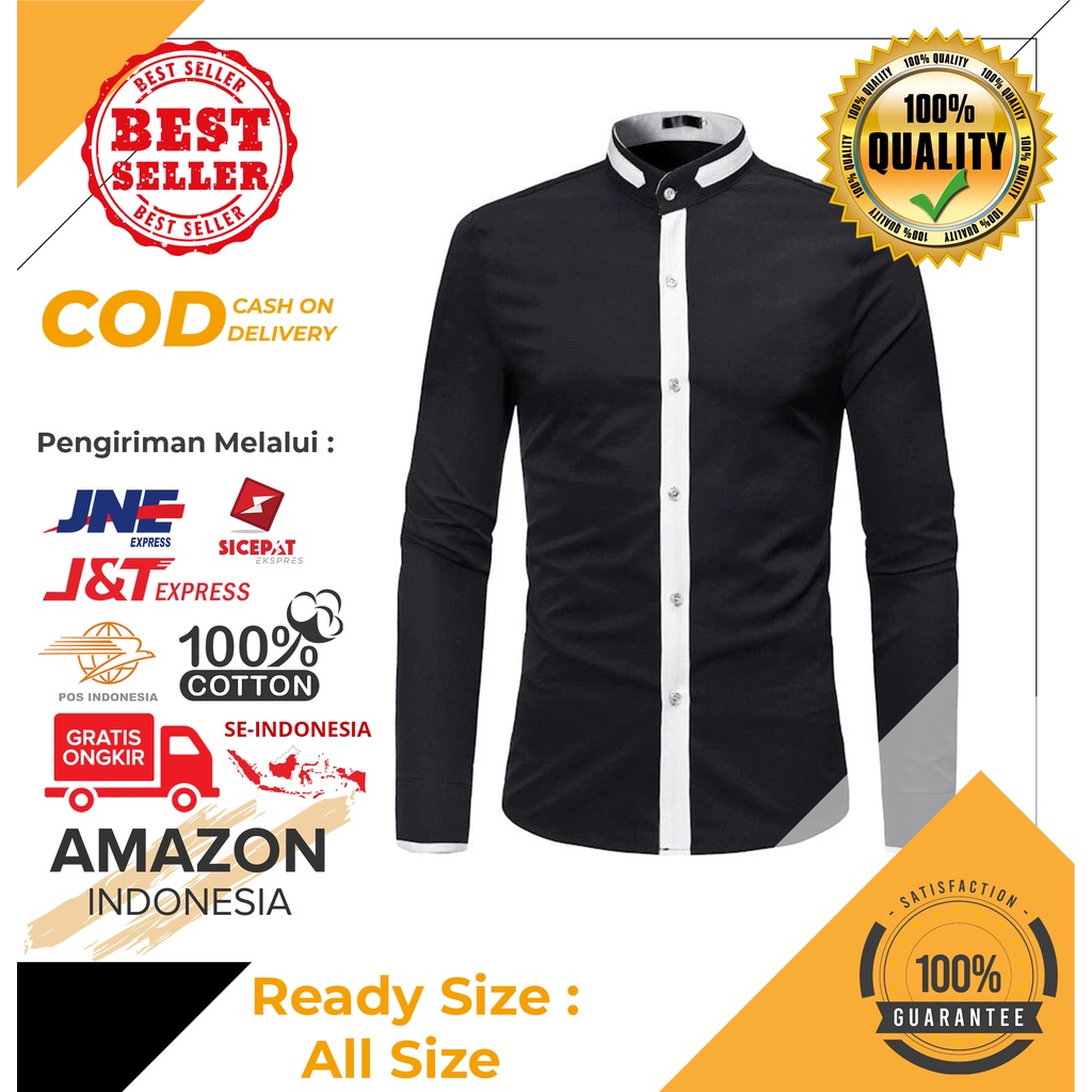 Kemeja Pria Boyi Top Man Kiels Black Hitam Lengan Panjang Kasual Polos Formal Kerja