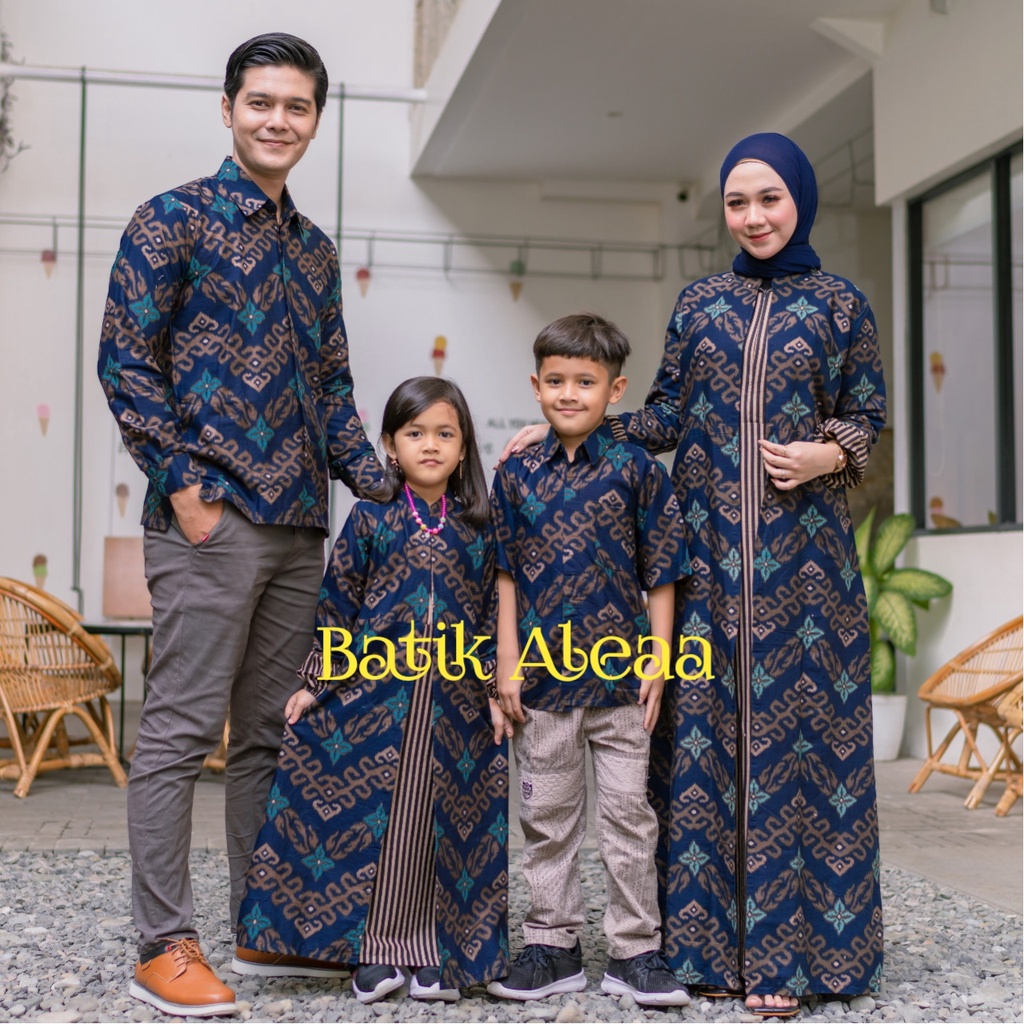 Batik Aleaa Couple Gamis Kemeja Songket zigzag Biru