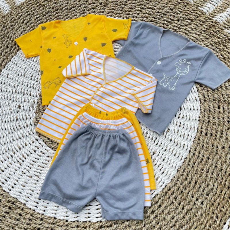 3 Setelan Baju Bayi Baru Lahir Kombinasi Lengan Pendek Motof Lucu Asyam Baby