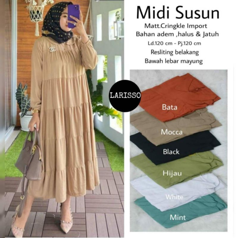 GAMIS POLOS MIDI SUSUN dress READY HIJAU 1PCS