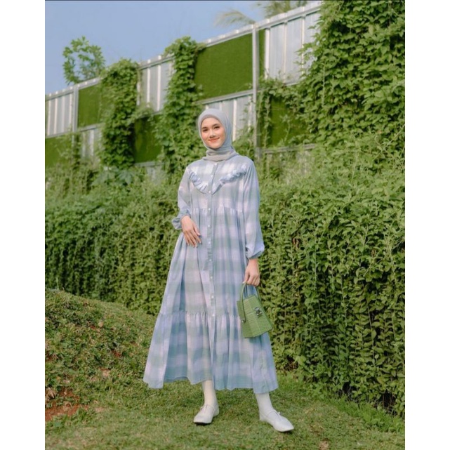 Rossi Dress Brand Ori. Dress kotak kotak. Gamis Casual