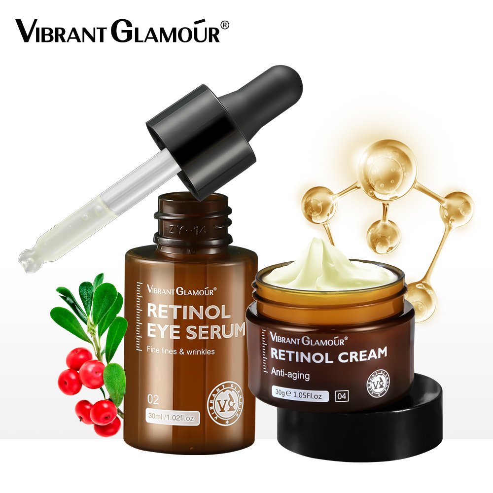 VIBRANT GLAMOR Retinol Set Krim Wajah + Serum Mata dengan Asam Hyaluronic 2.5% Retinol Firming Colla