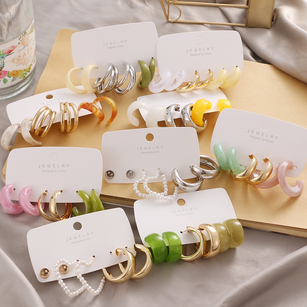 Set Anting Hoop Drop Bahan Resin Akrilik Warna-Warni Untuk Wanita