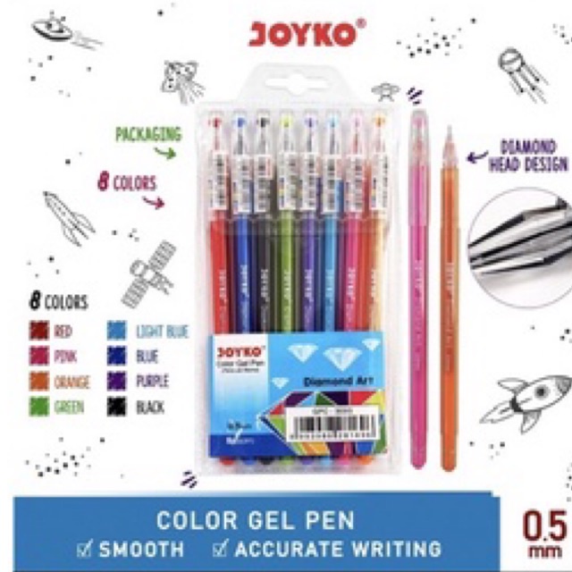 

bolpen warna/gel pen joyko gpc-309 diamond art 8 warna