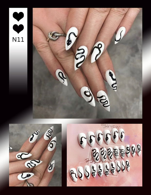 We Flower 24pcs / Set Kuku Palsu Motif Kulit Ular Hitam Api + Lem Untuk Nail Art / Manicure Diy