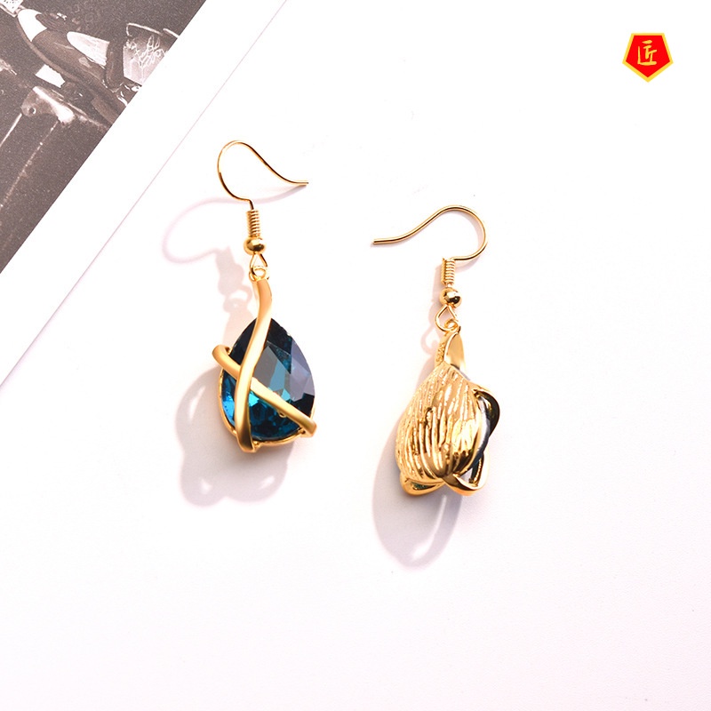 [Ready Stock]Personality Fashion Inlaid Peacock Blue Necklace and Earrings Suite
