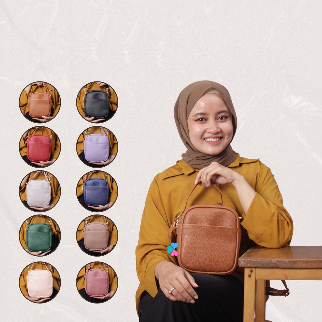 Tas Selempang Wanita Kulit Sintetis Sling Bag Motif Polos Kulit Jeruk