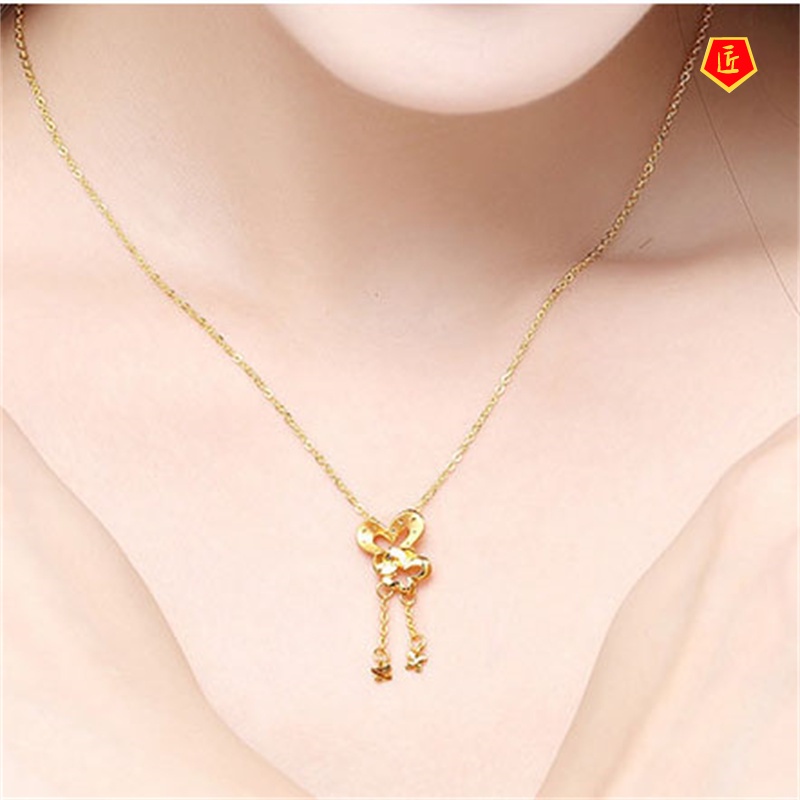 [Ready Stock]3D Gold Love of Butterfly Pendant Necklace European Coin Sandy Gold Jewelry