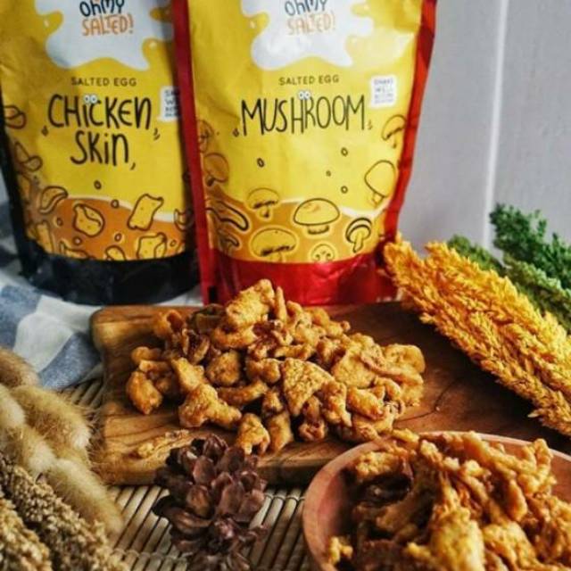 

Paket 1 Chicken skin 1 Crispy mushroom salted egg snack Ohmysalted!