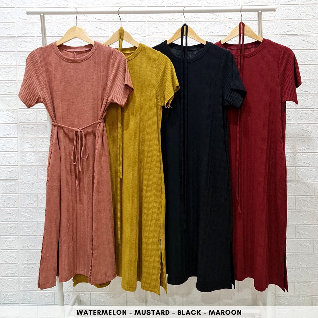 4240 mina knit strap midi dress natal polos rib premium bumil friendly