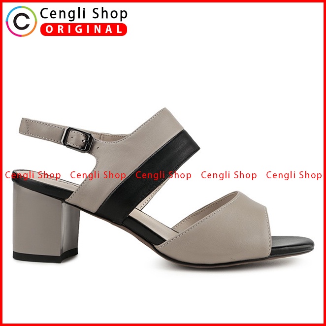 SANDAL HEEL KULIT OBERMAIN HEELS WANITA ORIGINAL SLINGBACK GREY OW17