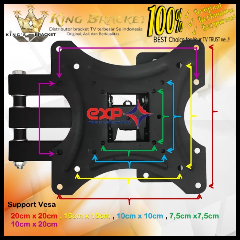 Bracket TV SAMSUNG 14 s/d 43 inch 6 ARAH FULL BESI SUPER KOKOH GARANSI 100% ORI