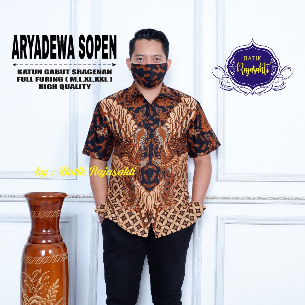 ARYADEWA SOPEN RAJASAKTI KEMEJA BATIK SOLO PRIA LENGAN PENDEK LAPIS FURING ATASAN BATIK PREMIUM MODERN KATUN HALUS BAHUWIRYA  BANAMITRA BANAMITRA PUTIH BANGSAWAN BAYU PUTRA BERLIAN BIRU BHARATAYUDA BIMASENA BIRENDRA BIRU INDAH BRAHMAKERTA BRAHMAKERTA