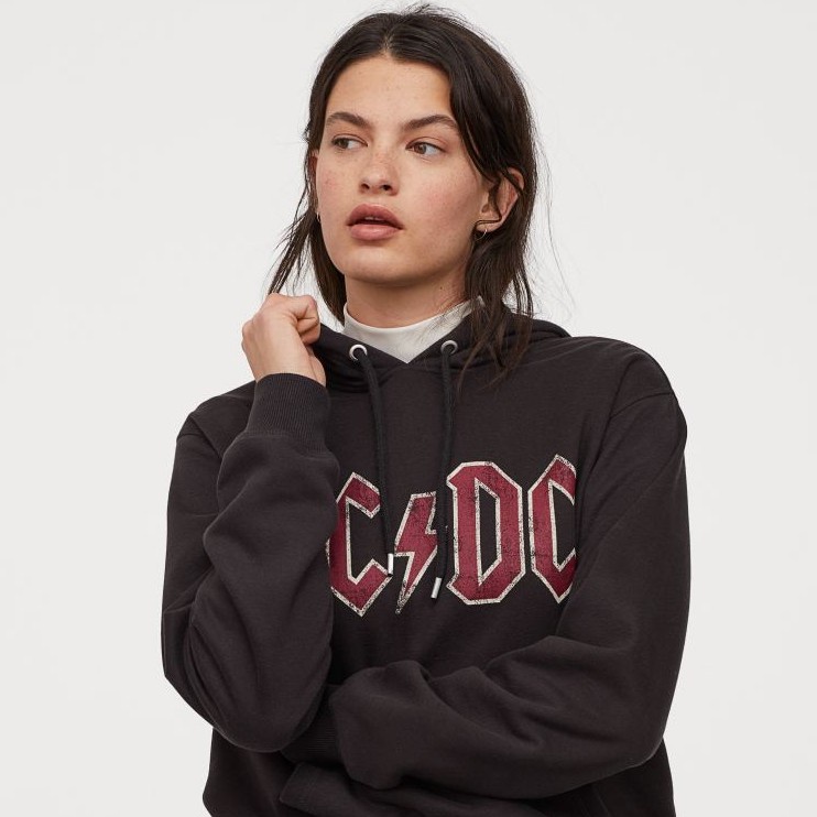 Hoodie H&amp;M ACDC Tour Black Sweater pria wanita Hoodie ACDC vintage Hitam