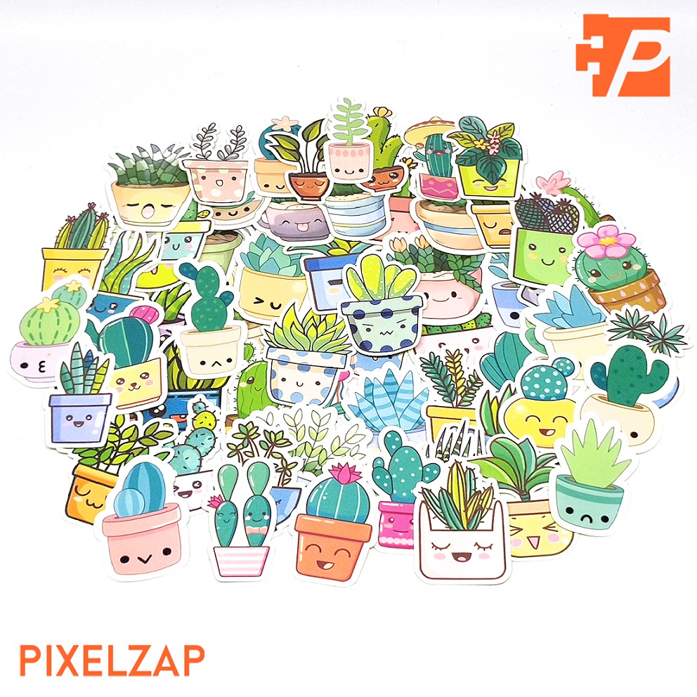

55 Pcs Stiker Kaktus Smile Stiker Aesthetic untuk Jurnal, Scrapbook, Diary, Gift