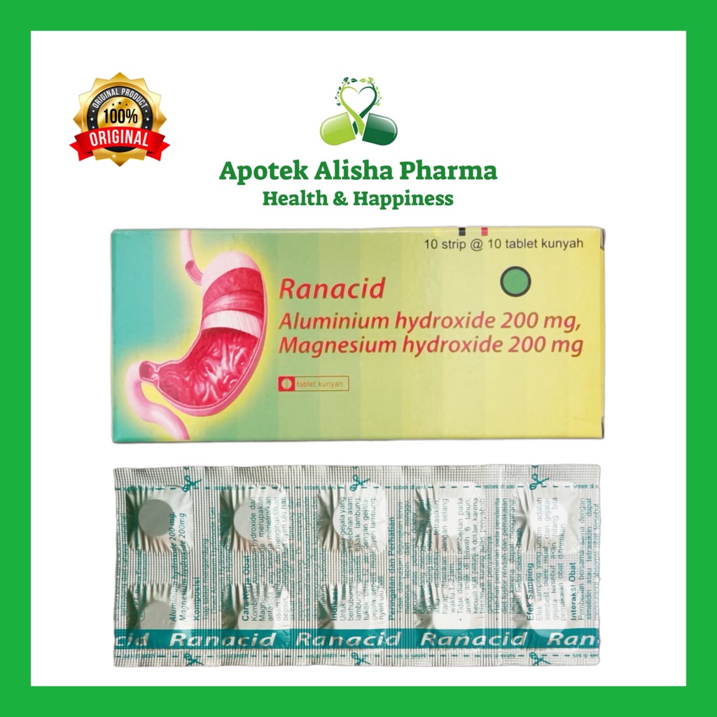 Ranacid Tablet Kunyah (Strip 10tablet)-Ranasid Tablet Obat Maag/Perih/Kembung/Nyeri Uluhati