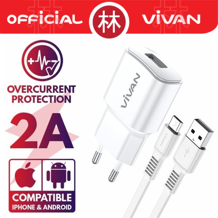 Vivan Power Oval II 2A Single Output With Data Cable Micro USB Charger