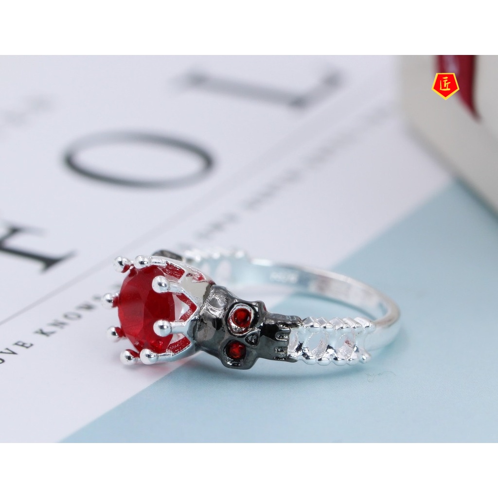 [Ready Stock]Personality Fashion Skull Punk Red Gem Ring
