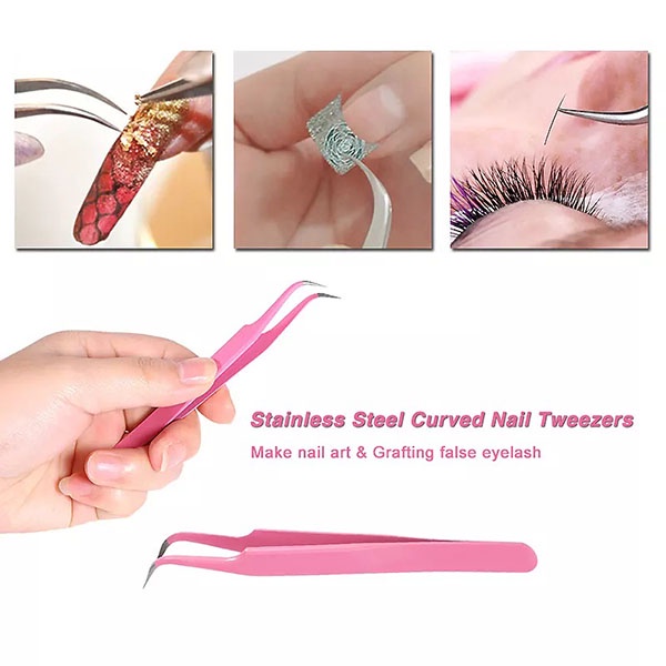 Pinset Bulu Mata Bengkok Pink / Penjepit Tweezers Eyelash Extension / Pen jepit Multifungsi Murah / TV-115