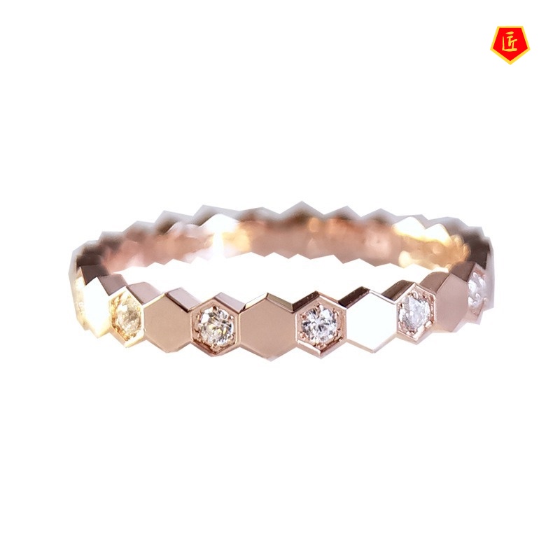 [Ready Stock]Elegant Design Light Luxury Honeycomb Ring 18K Rose Gold