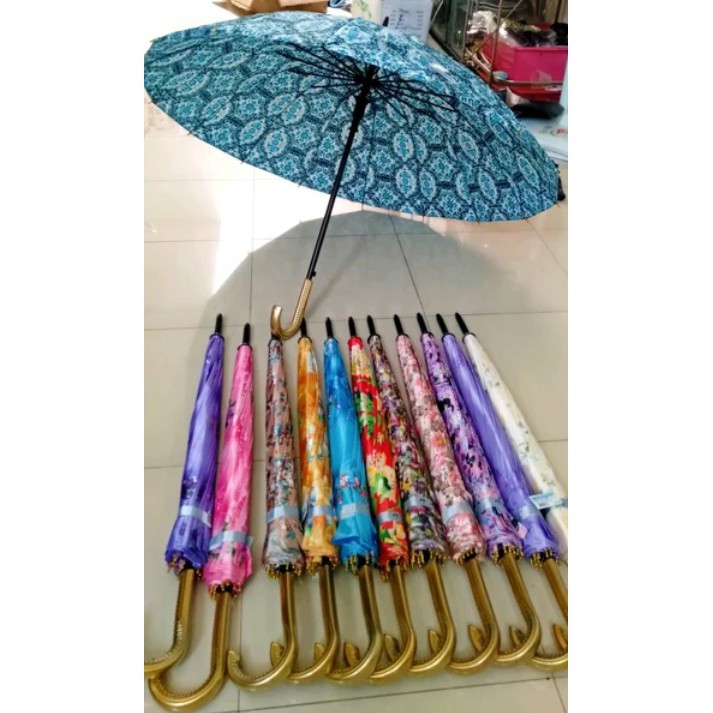 Payung 16 Jari Satin Saten Besar Standar Motif Bunga Kembang Umbrella Kuat Anti Hujan UV Lucu Warna