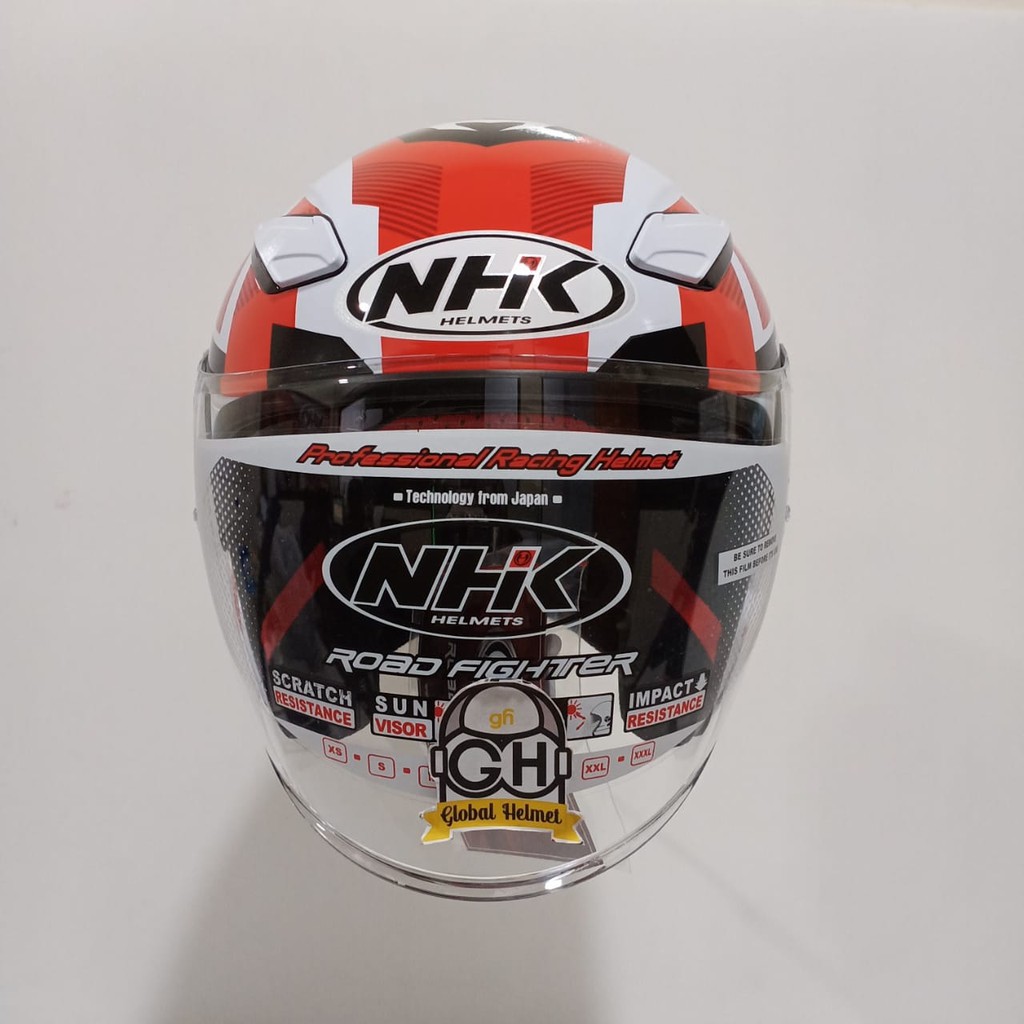 HELM HALF FACE NHK R1 NHK R-1 MOTIF NEURO WHITE RED DOUBLE VISOR