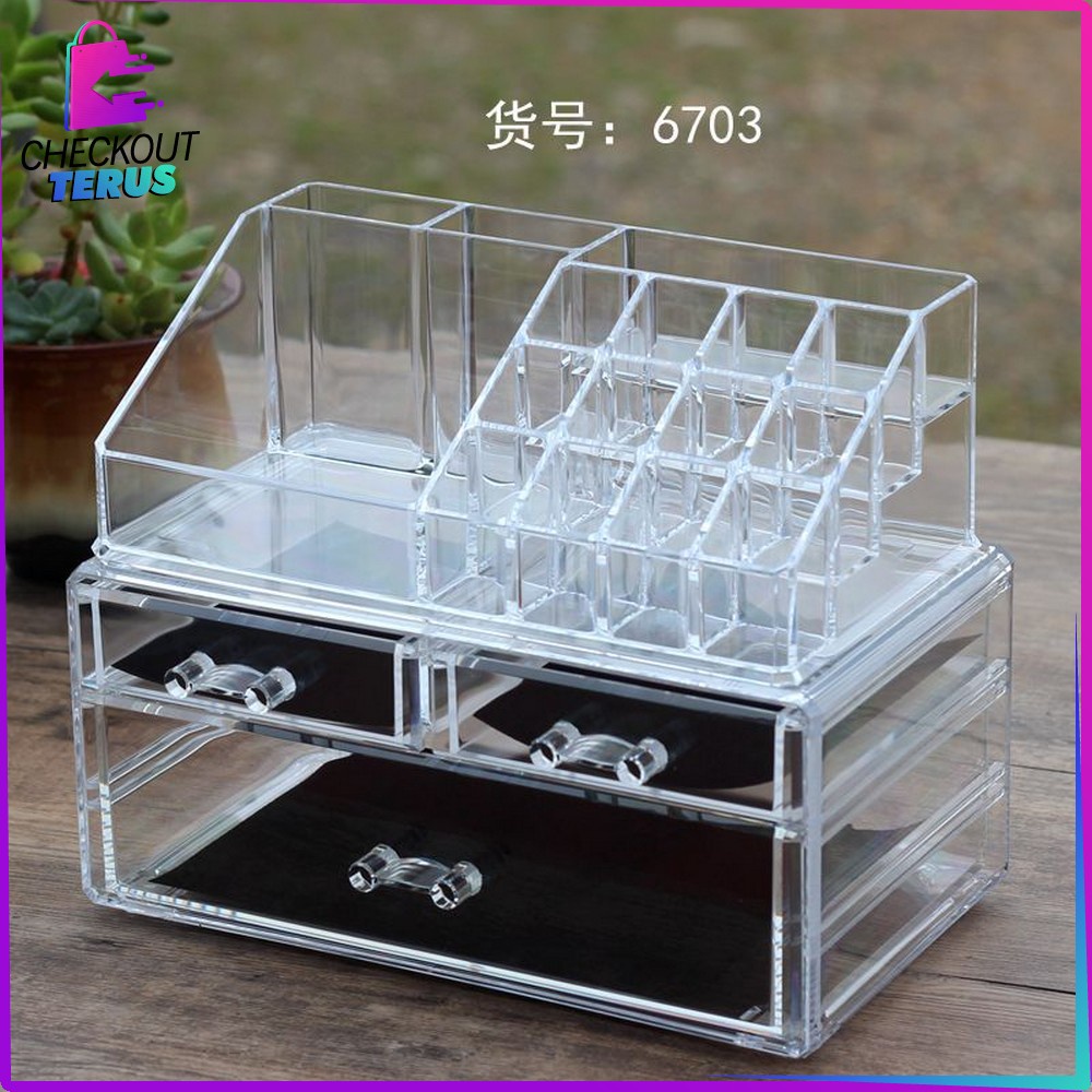 CT K16 Kotak Make Up Acrylic dengan 3 Laci Multifungsi Tempat Penyimpanan Rak Serbaguna Storage Box Cosmetic Rak Kosmetik Organizer