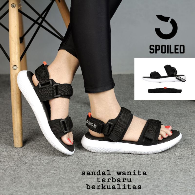 Spoiled - Fuji Yama 02 Black White Sandal Cewek Wanita Perempuan Murah Sendal Tali Karet Sepatu Gunung Traveling Korea Casual Kekinian Tali Strap KZG Import Lokal Bandung Original Ori Cewe Kekinian Kasual Hak Tinggi Fashion-5