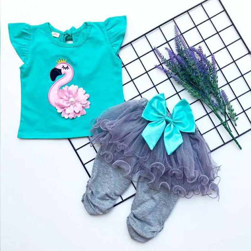 Setelan celana tutu BAYI 3-18 bulan MOTIF FLAMINGO / FLAMINGO tutu suit / BAJU SETELAN ANAK CELANA LEGGING TUTU FLAMINGO TSUM TSUM / SETELAN LEGGING TUTU FLAMINGO FLAMINGGO