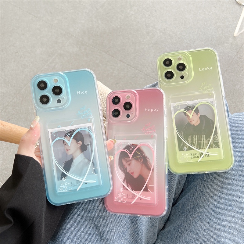 Soft Case Pelindung Desain Hati Warna Gradasi Anti Jatuh Untuk iPhone 14 13 12 Pro MAX 11 X XR XS MAX 7 8 Plus