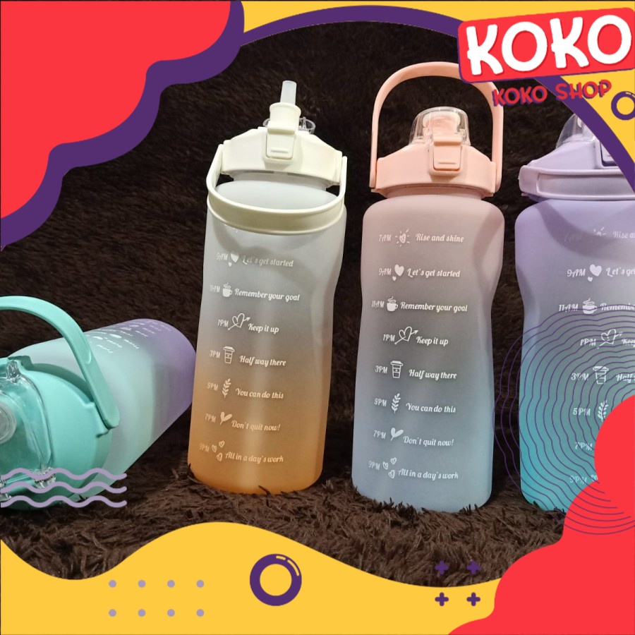BOTOL MINUM 2LITER LUCU / BOTOL VIRAL GRADASI RAINBOW MOTIVASI SKALA PENGINGAT WAKTU / TUMBLR BOTOL 