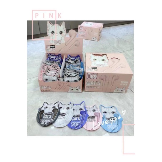 Handset MACARON KARAKTER CAT U69 / KUCING LUCU / SET WADAH EARPHONE