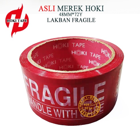 ASLI FULL MEREK HOKI LAKBAN FRAGILE 48MM*72Y JANGAN DI BANTING ISOLASI