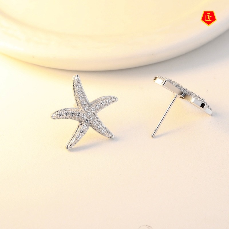 [Ready Stock]Creative Starfish-Shaped Diamond Stud Earrings