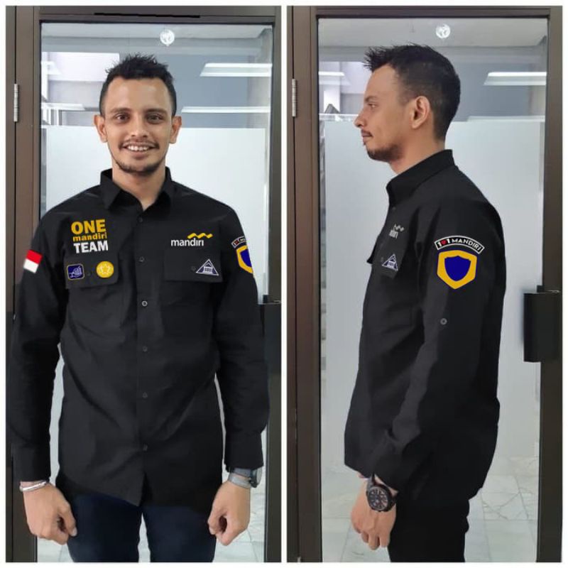 KEMEJA BANK MANDIRI LENGAN PANJANG BAJU PDL PRIA WANITA WARNA HITAM BANK MANDIRI ONE TEAM