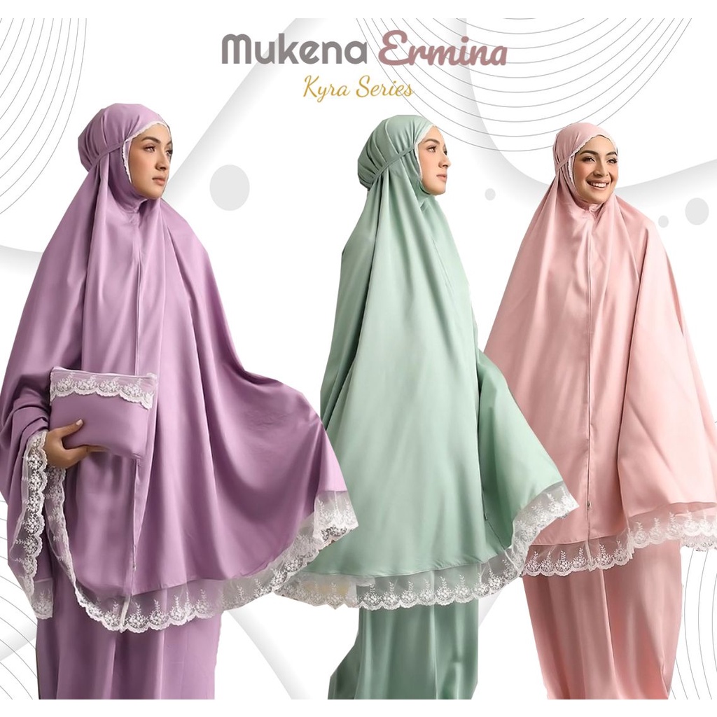 Mukena Ermina Polos Kyra Series Traveling Dewasa Katun Renda