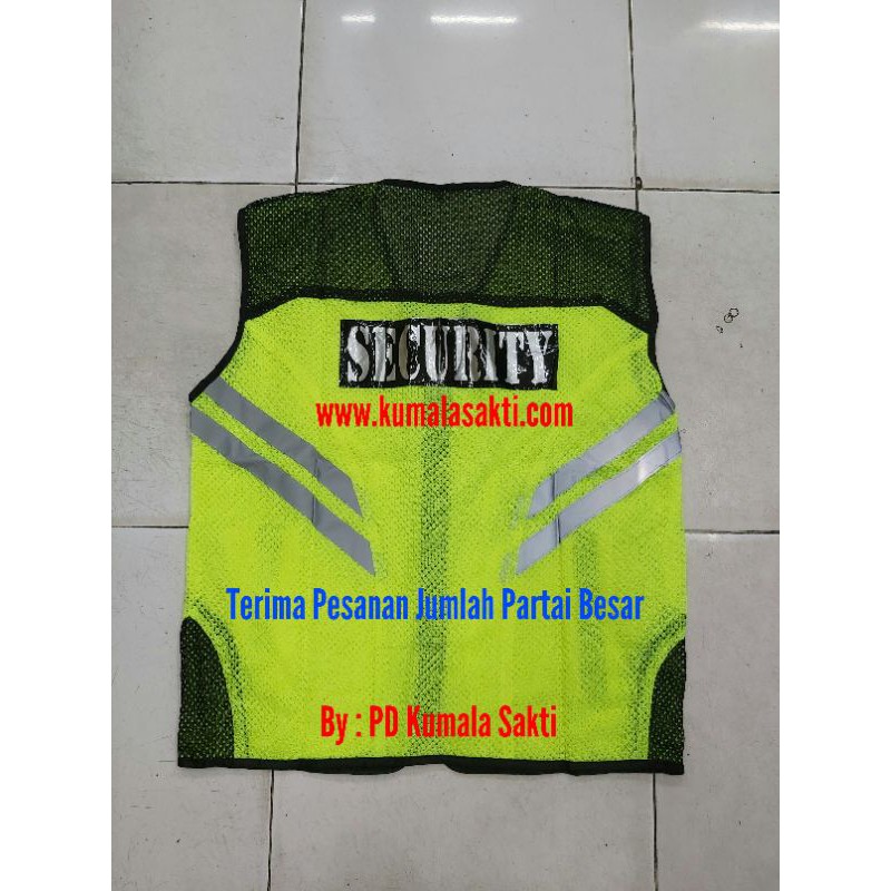 Rompi Security Rusuk Lis Hijau |Rompi Satpam Mesh Rusuk-Rompi Jaring Satpam-Rompi Vest-Kaos Security-Gada Pratama-Tas