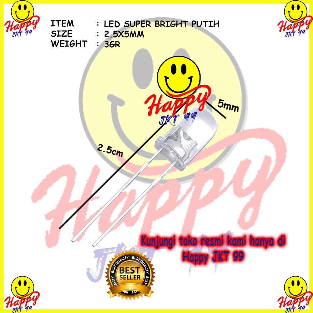 [ HAPPY JKT 99 ] LAMPU LED SUPER BRIGHT PUTIH 5MM 5 MM KEPALA PUTIH