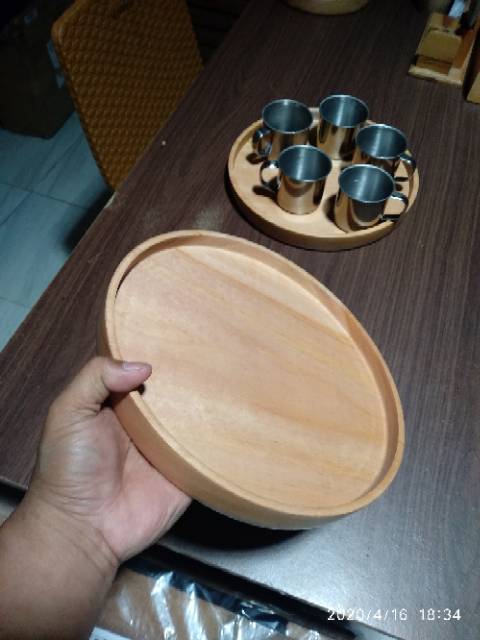 Baki Kayu Bulat / Nampan Kayu / Tray Kayu / Round Tray Diameter 25 cm