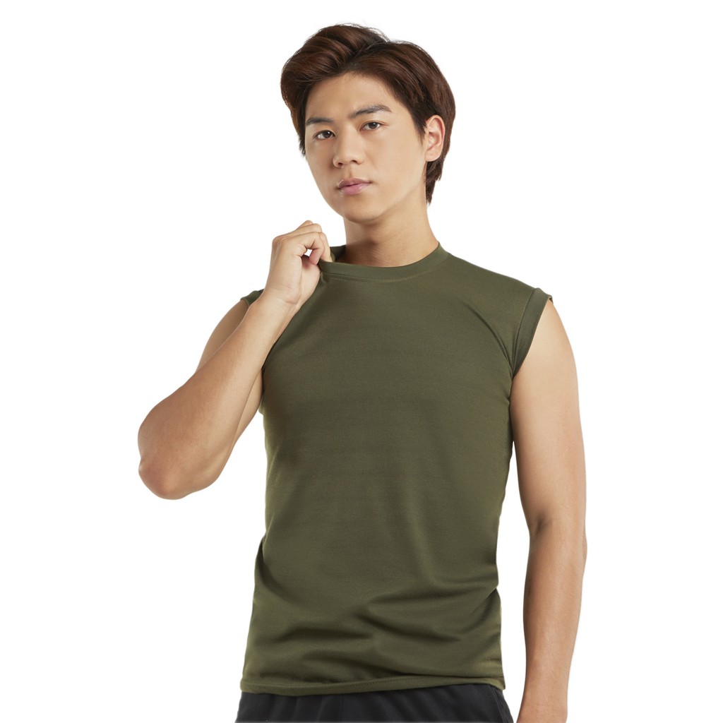 DONSON Sportswear Simple Singlet Tanktop Dalaman Bahu Lebar Sleeveless Tshirt Olahraga Polyester Warna Army