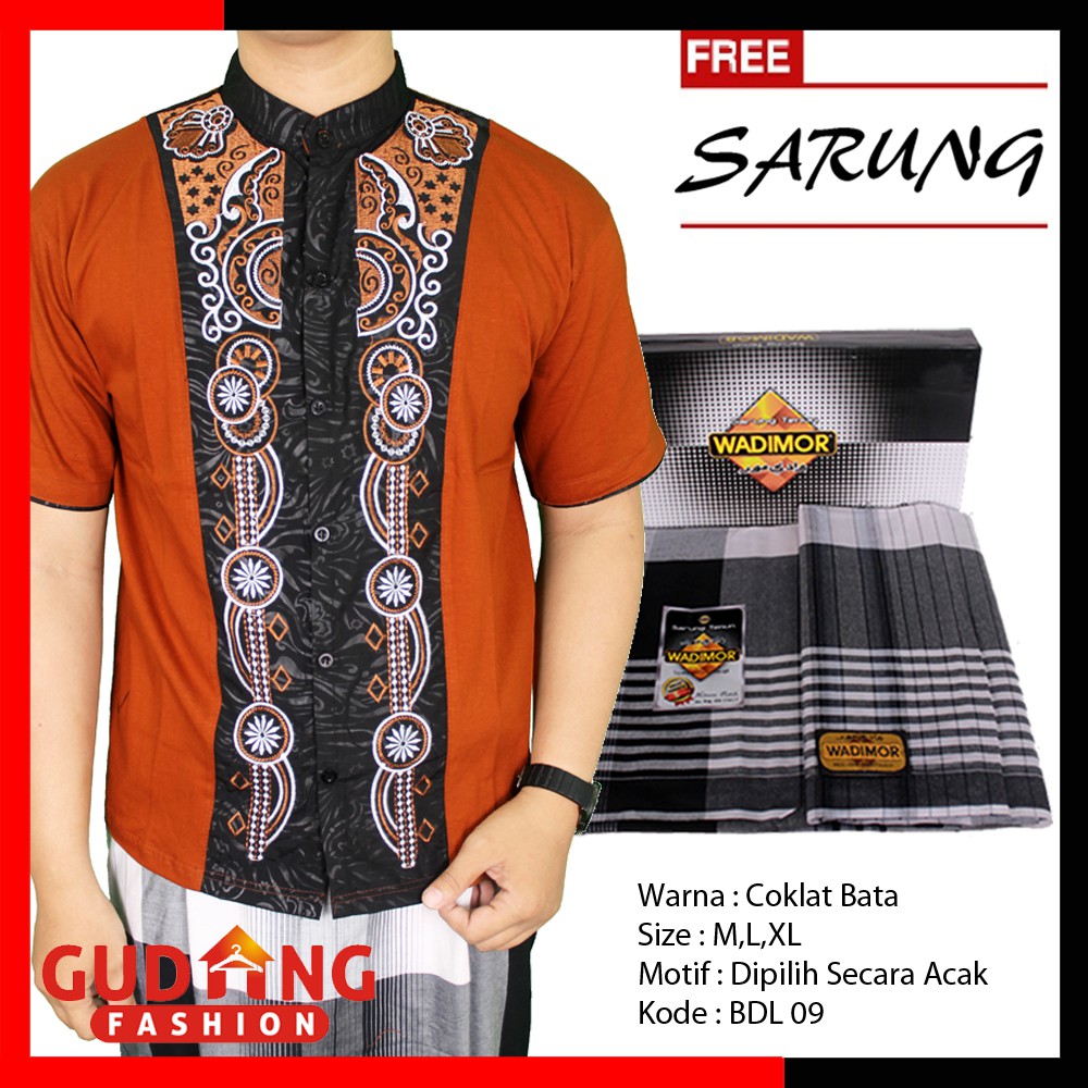 Baju Koko Muslimin Pria Lengan Pendek Plus Free Sarung - Banyak Pilihan Warna  BDL (COMB)