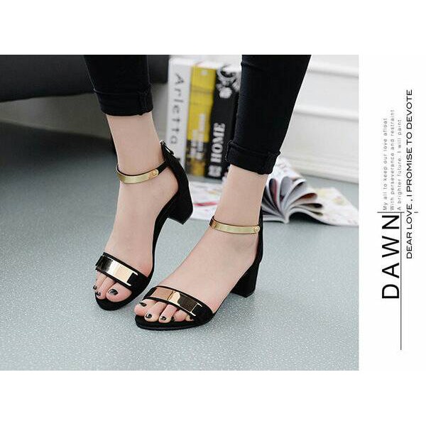 SANDAL HIGH HEELS CEWEK WANITA HITAM GOLD MURAH MODIS