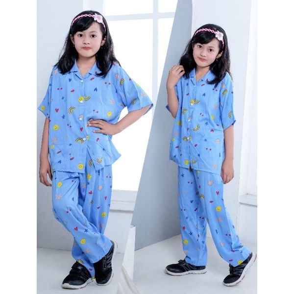 Oneset Anak Unisex Setelan Celana Setcel Rayon Anak Piyama Baju Tidur Anak Rayon Setelan Rayon Anak
