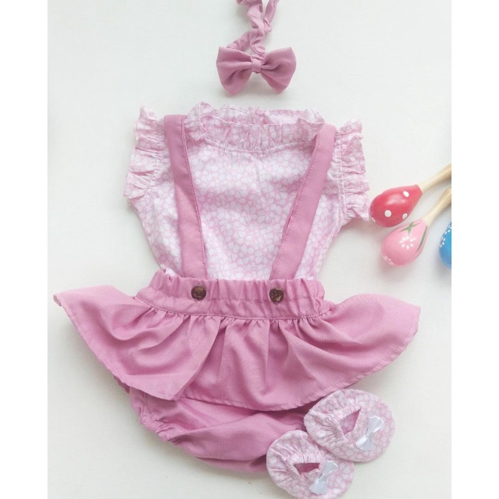 Hampers Talitha / Aiko / Clara / Gianna Baju Rok Overall Bandana Sepatu Giftset Kado Lahiran Anak Bayi Perempuan Lucu Terlaris Murah-7