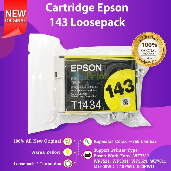 Epson 143 T143 Cartridge Tinta Original Printer WF-7511 WF7011 WF-3521 WF7511 WF3521 ME-900WD 960FWD