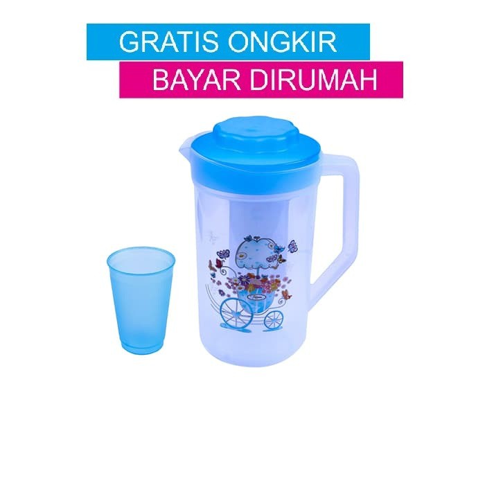 Eskan / Teko Air Large (Bonus Gelas Plastik) 2.1 Liter / Teko Set / Gelas Plastik / Teko Plastik