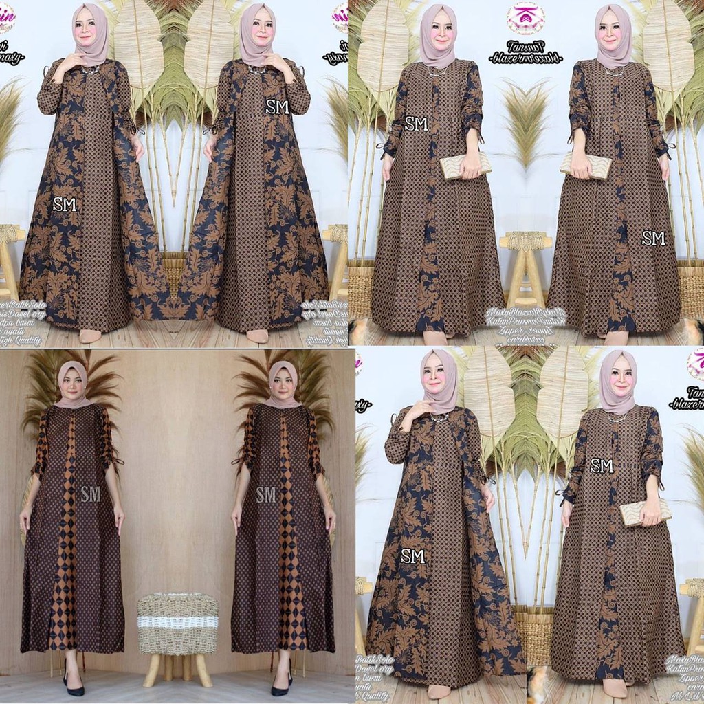 Baju batik gamis kombinasi terbaru