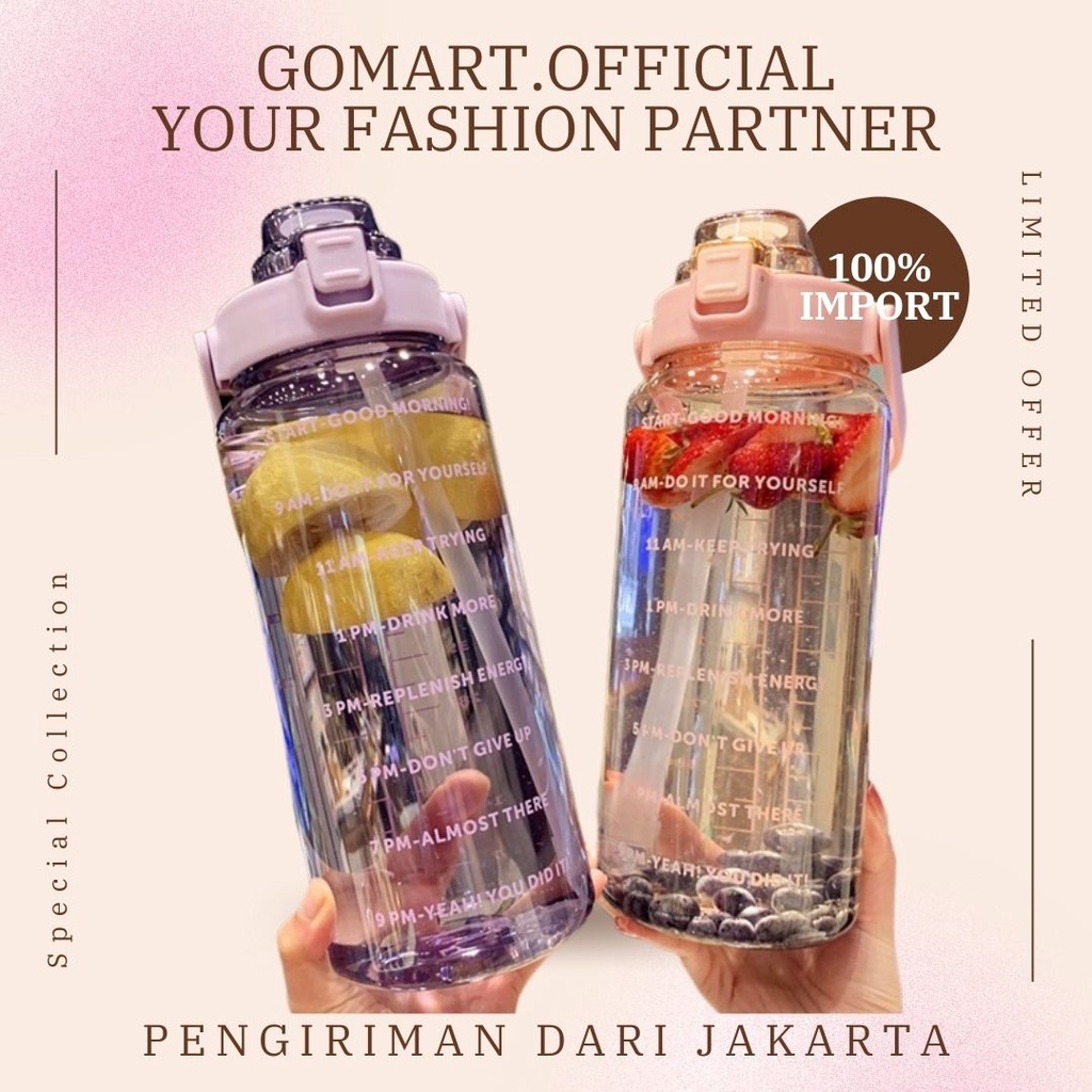 Botol Minum Korea 2 Liter Kekinian Viral - Botol Minum Motivasi Transparan 2 Liter Terbaru - Botol Minum Jumbo Food Grade Import Terbaru - Botol Minum Olahraga [BT02]