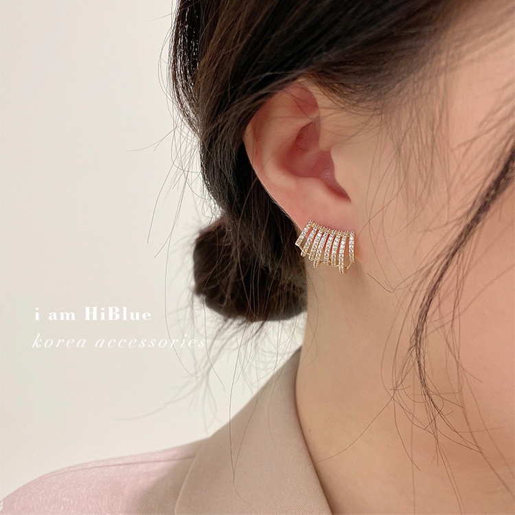 Flash Berlian multi-Baris Anting Berbentuk C Aksesoris Telinga fashion Korea Wanita