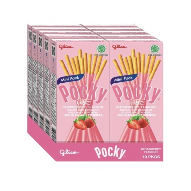 

Pocky Mini Strawberry 21 gram (1 pack isi 10 pcs)